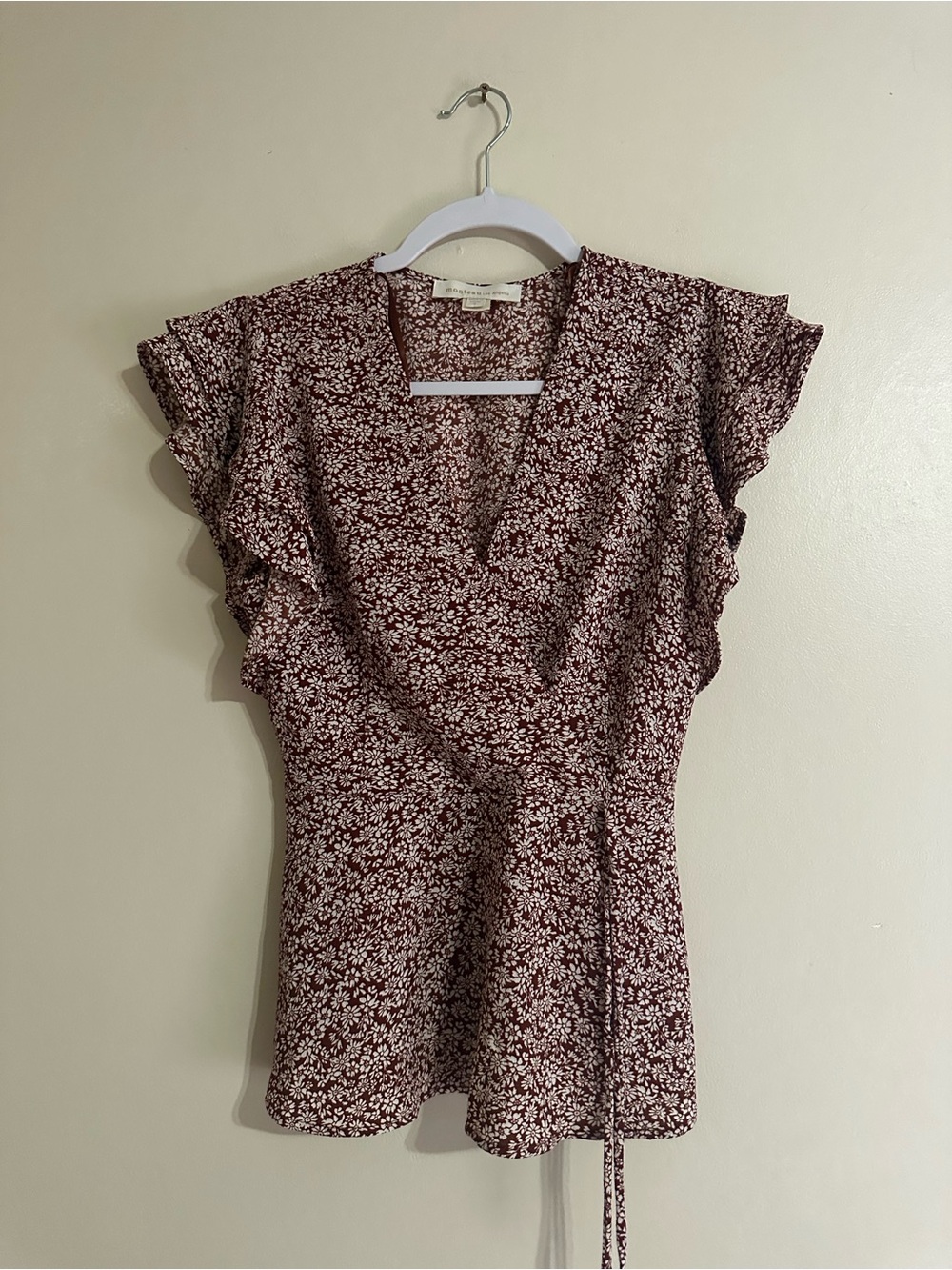 Monteau Burgundy Floral Wrap Blouse